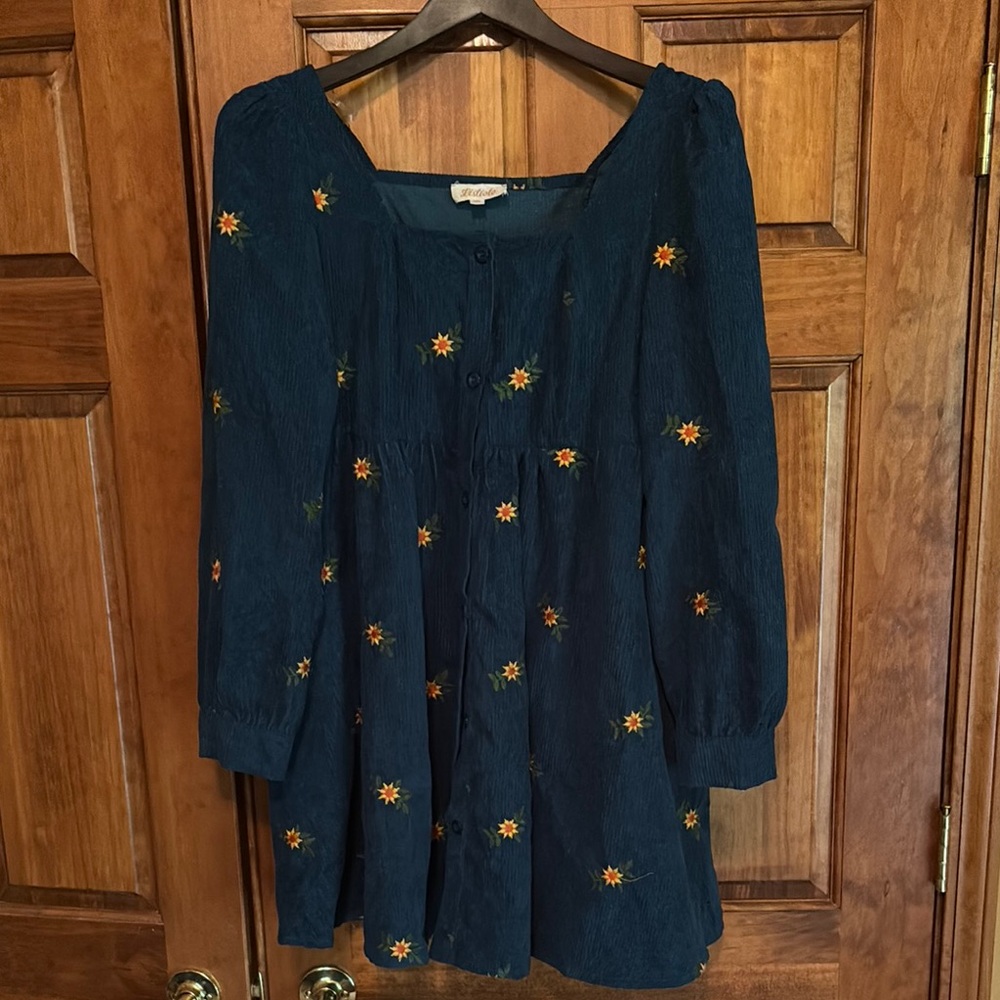 Listicle Blue Midi Sundress with Bishop Sleeves